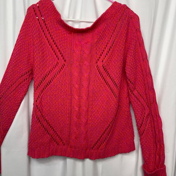 American Eagle chunky knit sweater women's size large pink fuchsia and orange - Picture 10 of 14